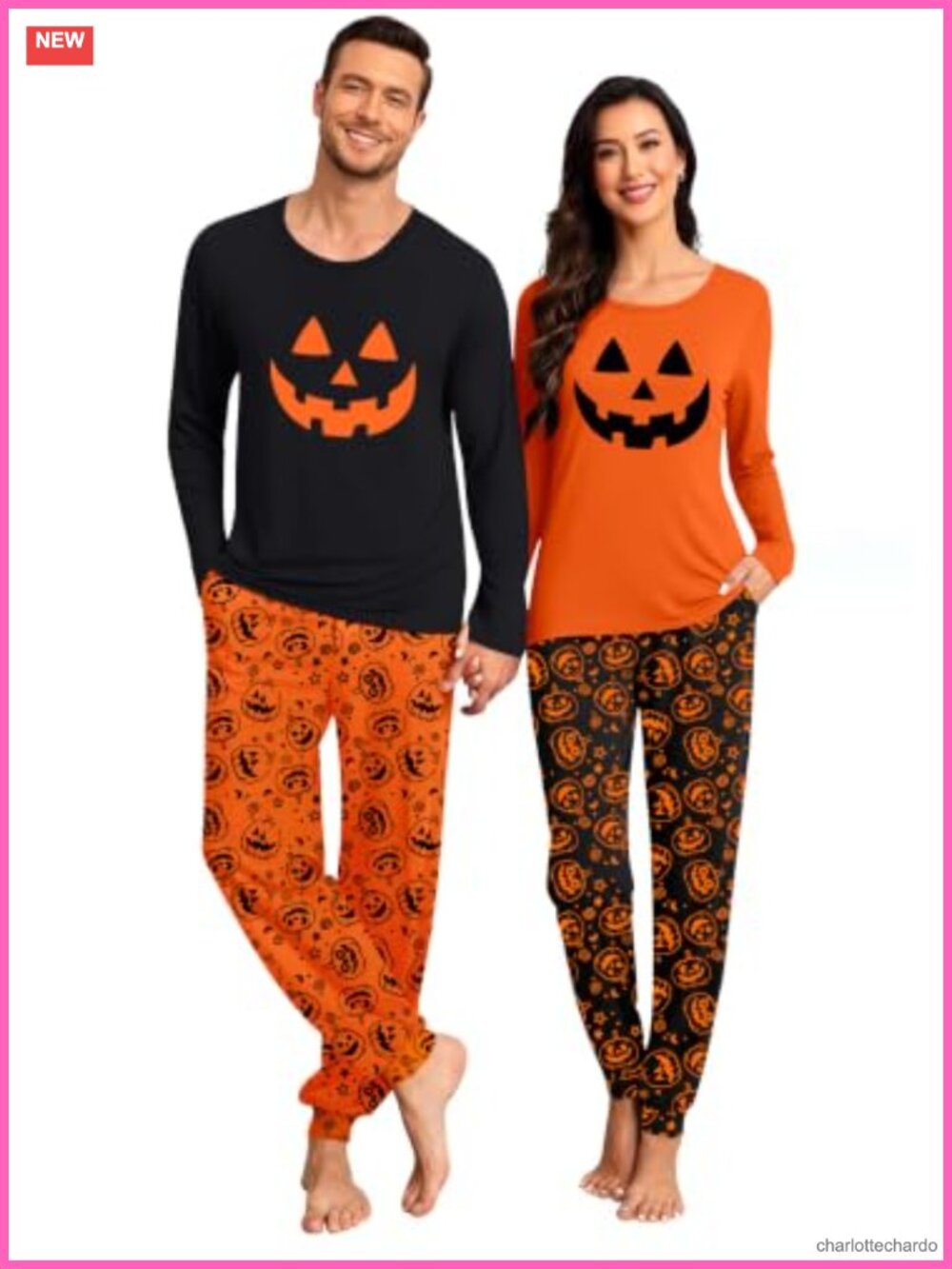 Couples Matching Halloween Pajama Set Long Sleeve Polyester Sleep Pj